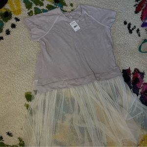 NWT Free People lavender long t shirt dress with tulle trailing